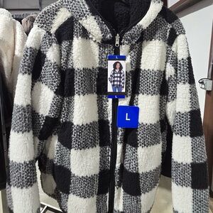 Weatherproof Full Zip Reversable Sherpa Hoodie Jacket Black & White